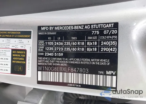 2020 Mercedes-Benz Glc 300 4Matic из США, поврежденный, VIN W1N0G8EBXLF847803